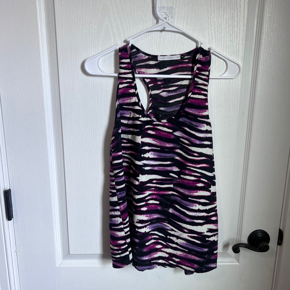 Three Eighty Two Womens Purple Abstract Tiger Print Racerback Tank Top XS‎ NWOT